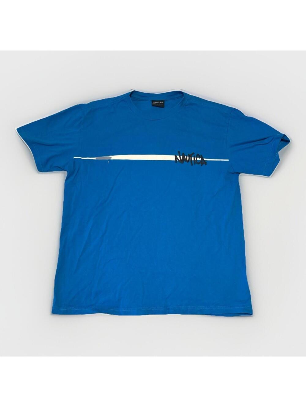 Nautica T-Shirt Men’s Size Large Blue W/Black Lettering Blue Y2K 100% Cotton USA